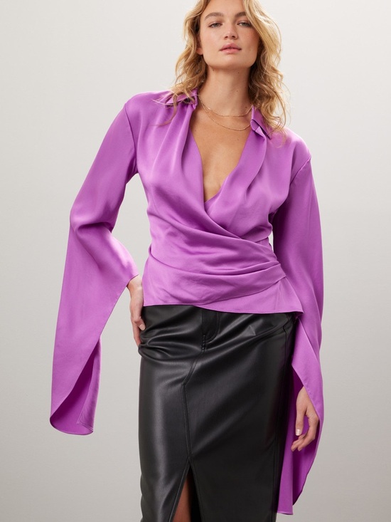 Simkhai Tops - SIMKHAI Purple Paradise Wrap Blouse with Dramatic Sleeves, 10, VGUC